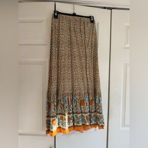 Floral Print Maxi Skirt - Orange and Blue